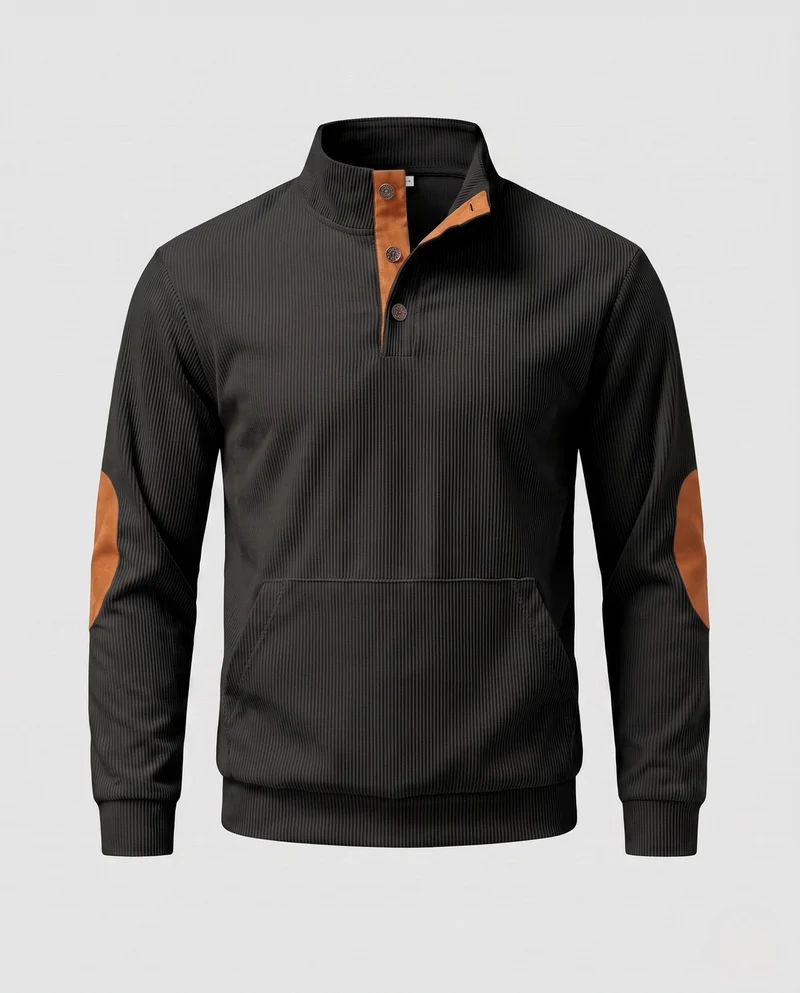 Männlicher Cordpullover mit Stehkragen, Henley-Knopfleiste und Ellbogenpatches Nord Taschen
