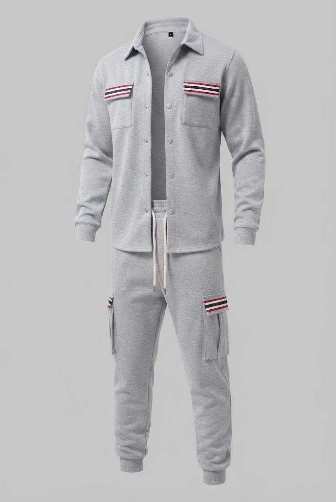 Herren-Cargo-Jogginganzug mit Overshirt, Kordelzug und kontrastierenden Klappentaschen Nord Taschen