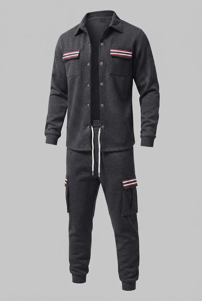 Herren-Cargo-Jogginganzug mit Overshirt, Kordelzug und kontrastierenden Klappentaschen Nord Taschen
