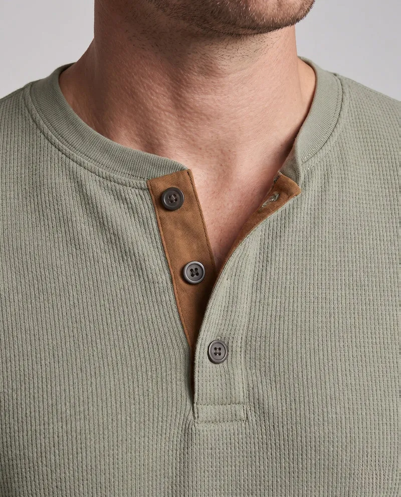 Männer Casual Waffel Henley mit Wildlederdetails am Schlitzhals Nord Taschen