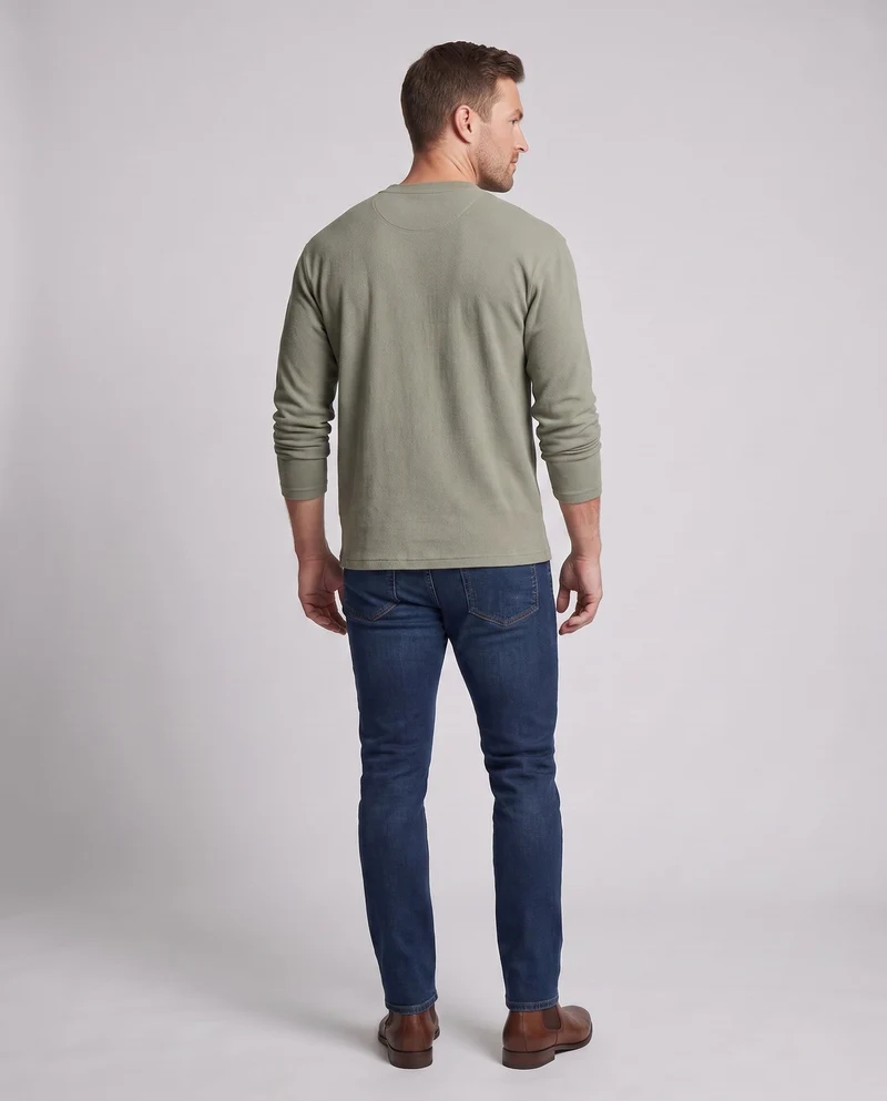 Männer Casual Waffel Henley mit Wildlederdetails am Schlitzhals Nord Taschen