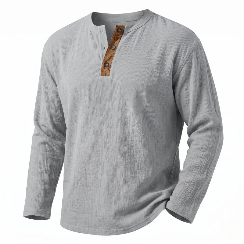 Männer Casual Waffel Henley mit Wildlederdetails am Schlitzhals Nord Taschen