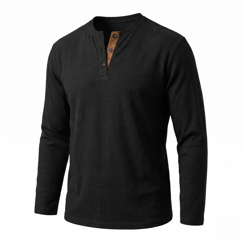 Männer Casual Waffel Henley mit Wildlederdetails am Schlitzhals Nord Taschen