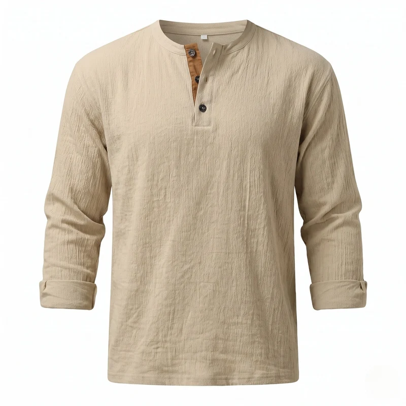 Männer Casual Waffel Henley mit Wildlederdetails am Schlitzhals Nord Taschen
