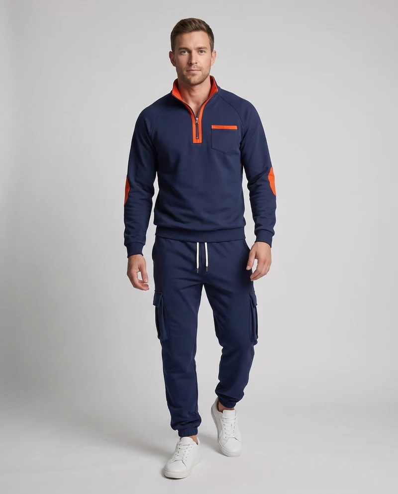 Herren Cargo Jogger Set mit Halb-Zip Sweatshirt, elastischem Taillenband und Klappentaschen Nord Taschen
