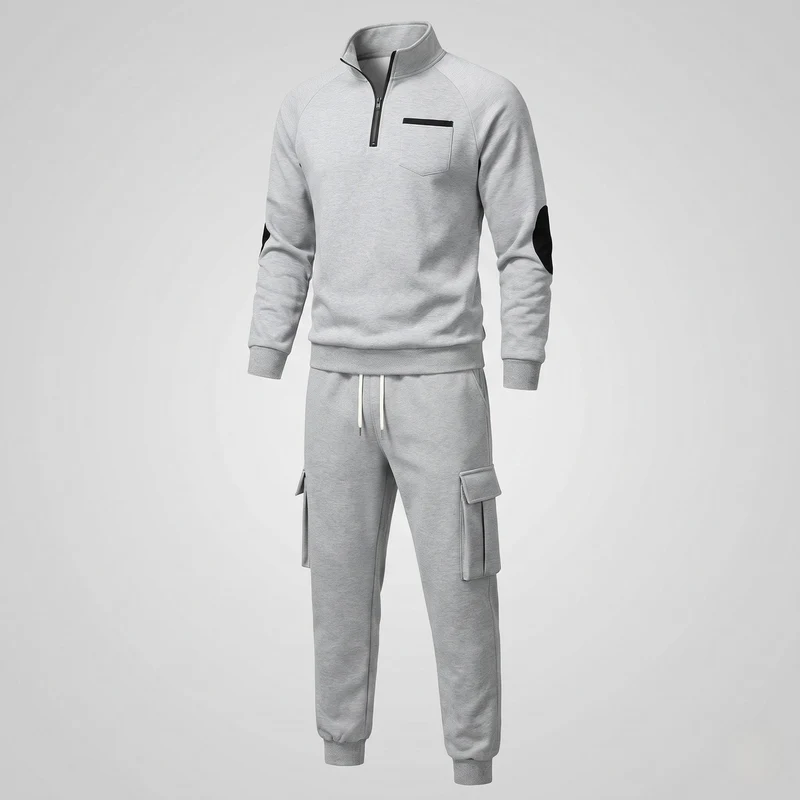 Herren Cargo Jogger Set mit Halb-Zip Sweatshirt, elastischem Taillenband und Klappentaschen Nord Taschen
