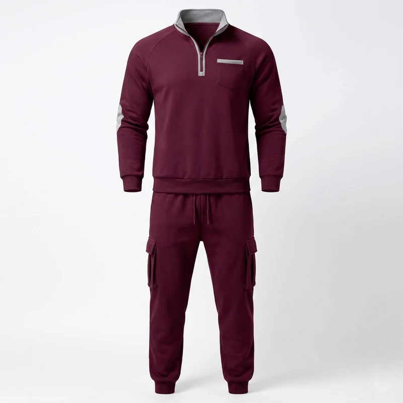 Herren Cargo Jogger Set mit Halb-Zip Sweatshirt, elastischem Taillenband und Klappentaschen Nord Taschen