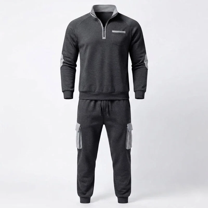 Herren Cargo Jogger Set mit Halb-Zip Sweatshirt, elastischem Taillenband und Klappentaschen Nord Taschen
