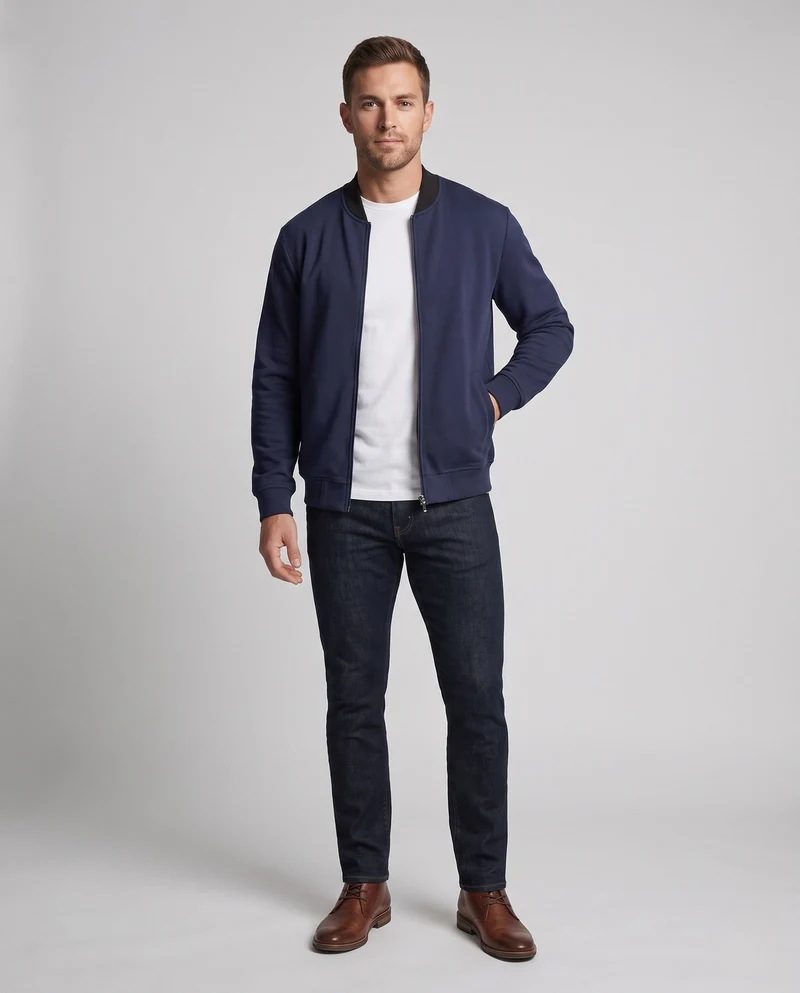 Herren Baumwollmischung Bomber Sweatjacke mit durchgehendem Reißverschluss und Seitentaschen Nord Taschen