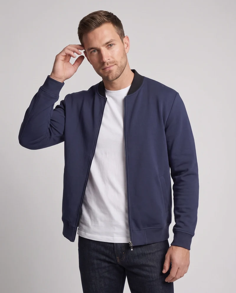 Herren Baumwollmischung Bomber Sweatjacke mit durchgehendem Reißverschluss und Seitentaschen Nord Taschen