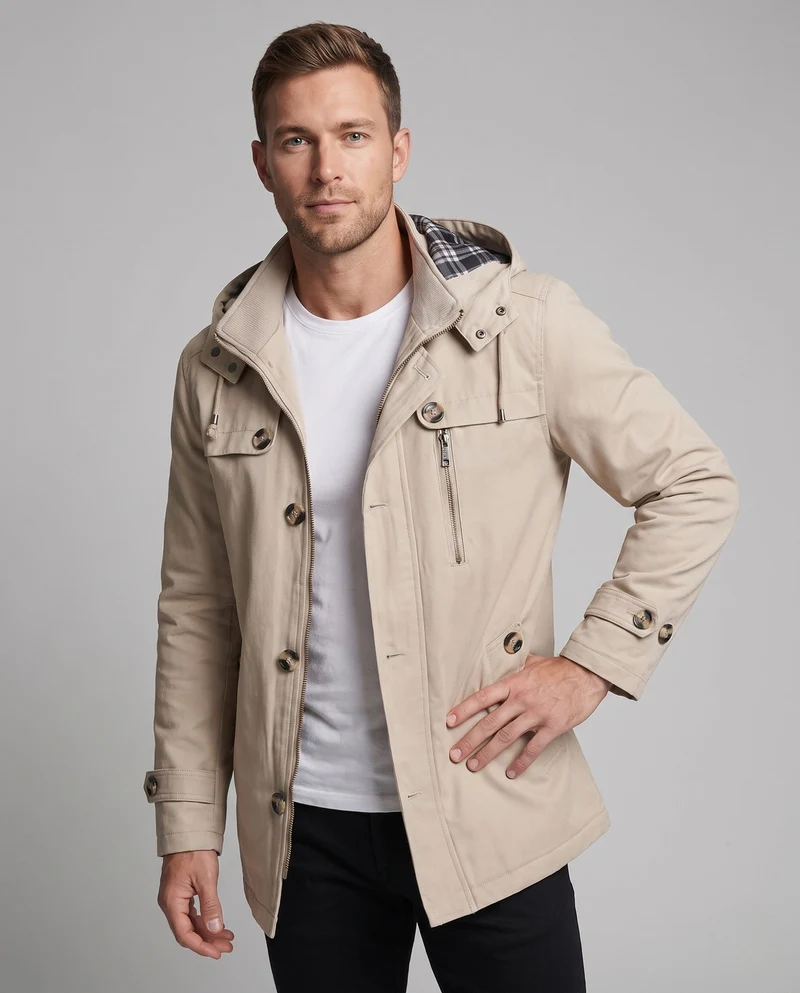 Herren elegante Winterjacke mit abnehmbarer Kapuze Nord Taschen