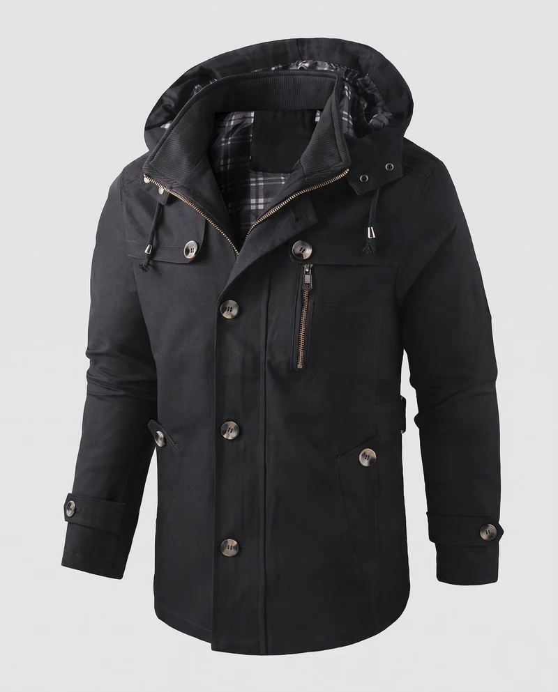 Herren elegante Winterjacke mit abnehmbarer Kapuze Nord Taschen