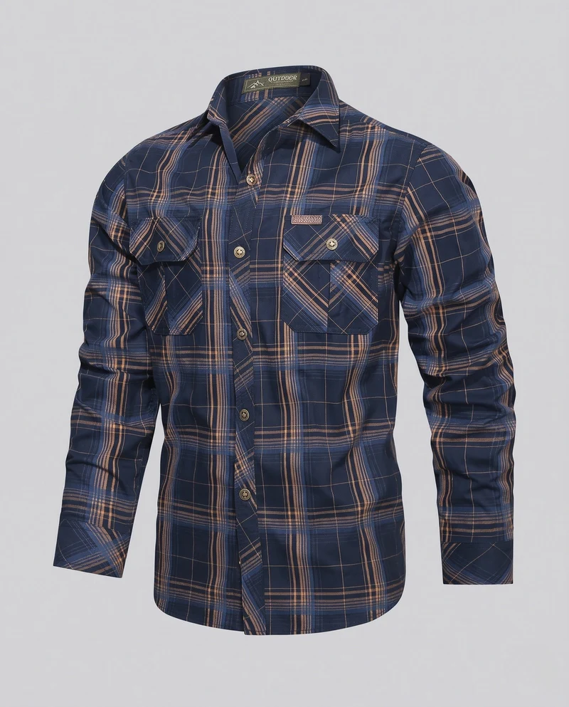 Herren Karierte Langarmbluse mit Brusttaschen Nord Taschen