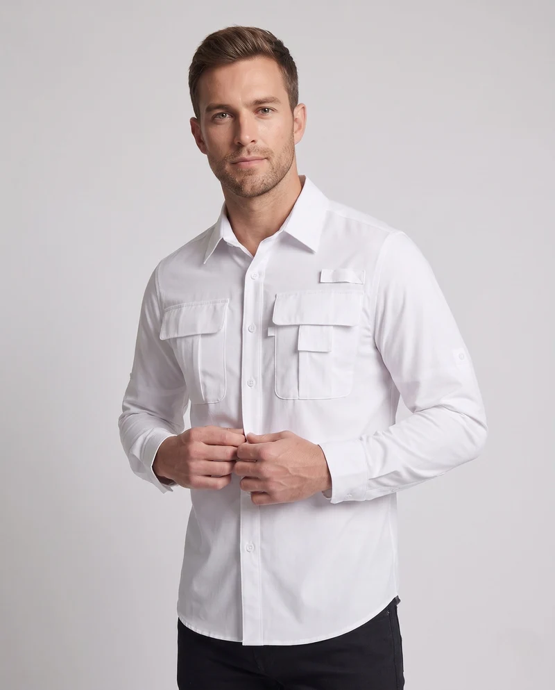 Herren Langarm Utilitarisches Hemd mit Taschen Nord Taschen
