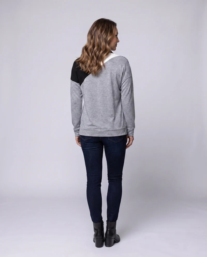 Damen Sweatshirt mit Sternenmuster und halbem Metallreißverschluss Nord Taschen