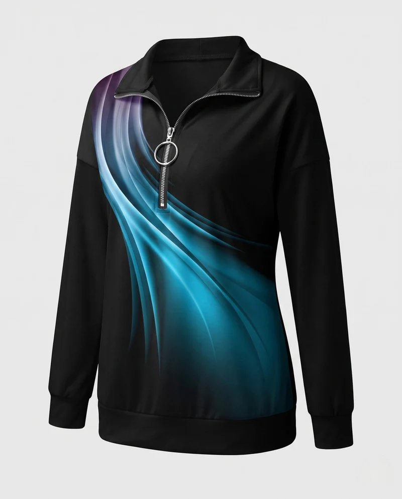 Damen Sweatshirt mit Sternenmuster und halbem Metallreißverschluss Nord Taschen
