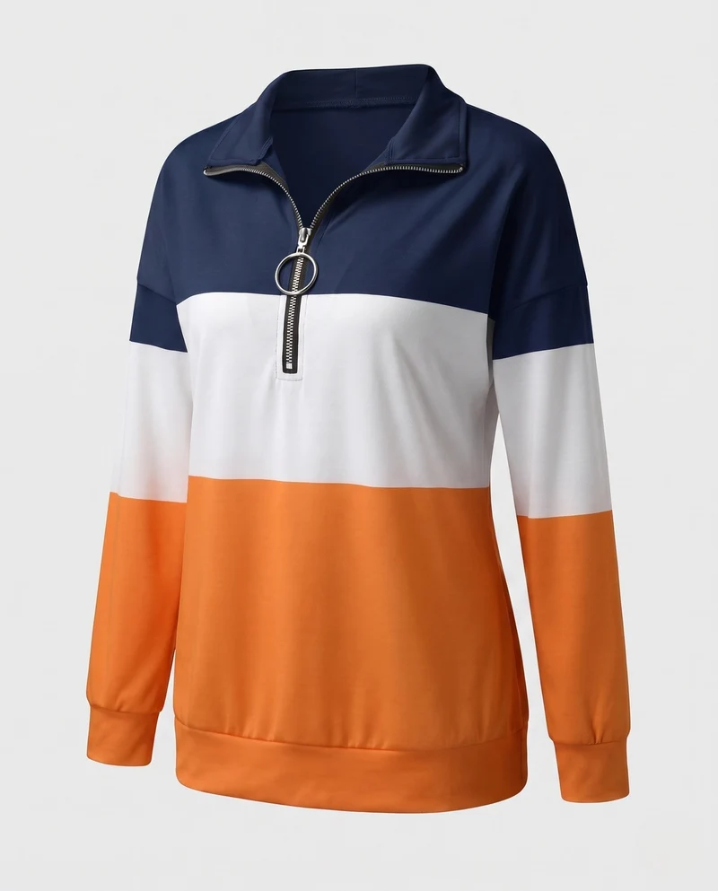 Damen Sweatshirt mit Sternenmuster und halbem Metallreißverschluss Nord Taschen