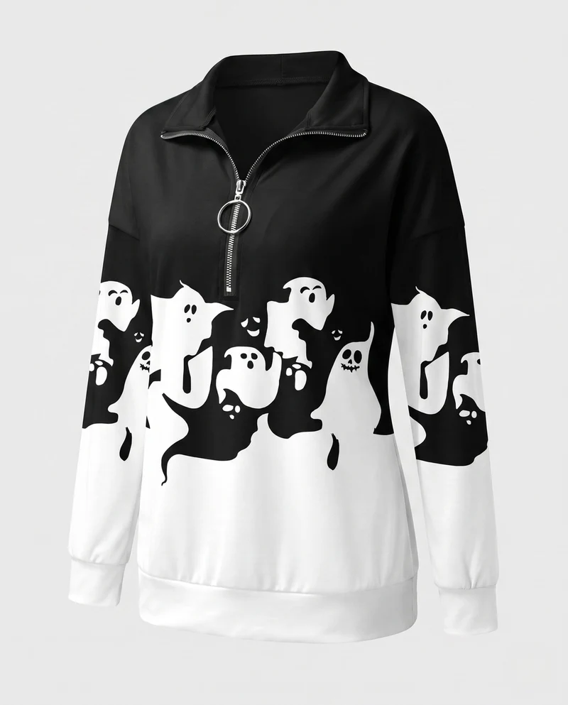 Damen Sweatshirt mit Sternenmuster und halbem Metallreißverschluss Nord Taschen