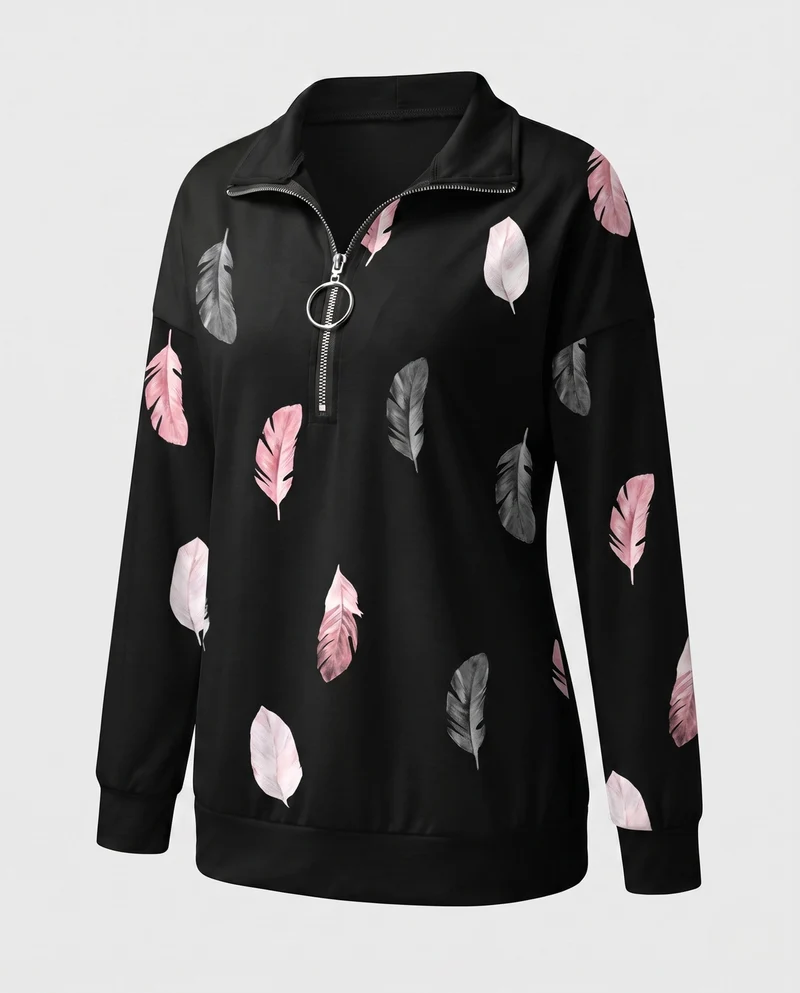 Damen Sweatshirt mit Sternenmuster und halbem Metallreißverschluss Nord Taschen
