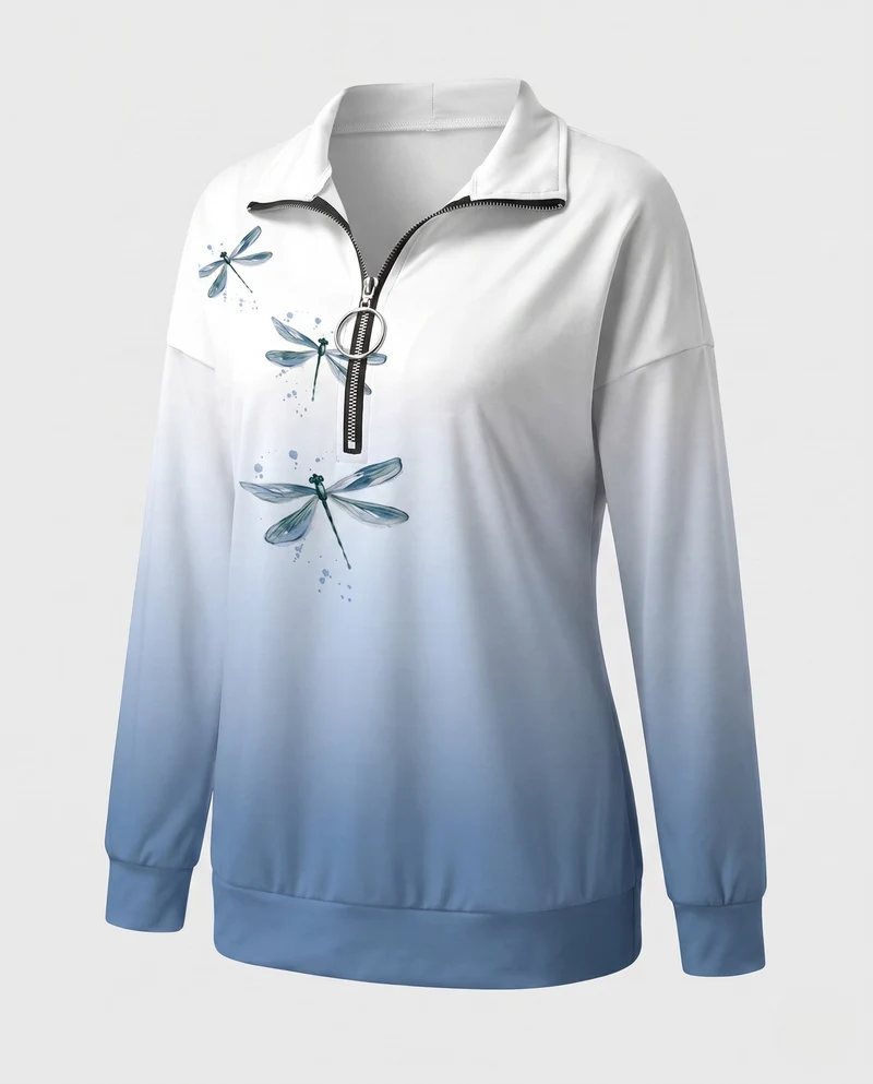 Damen Sweatshirt mit Sternenmuster und halbem Metallreißverschluss Nord Taschen