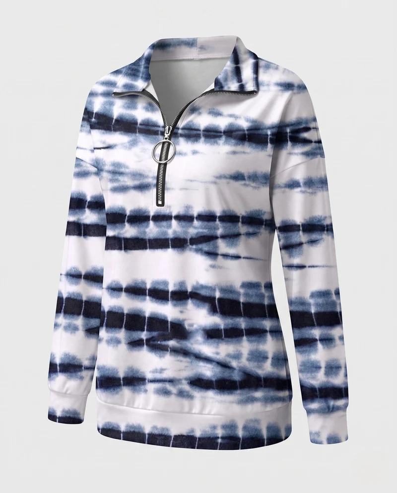 Damen Sweatshirt mit Sternenmuster und halbem Metallreißverschluss Nord Taschen