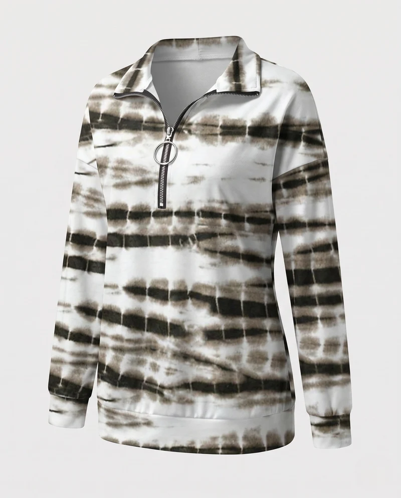 Damen Sweatshirt mit Sternenmuster und halbem Metallreißverschluss Nord Taschen