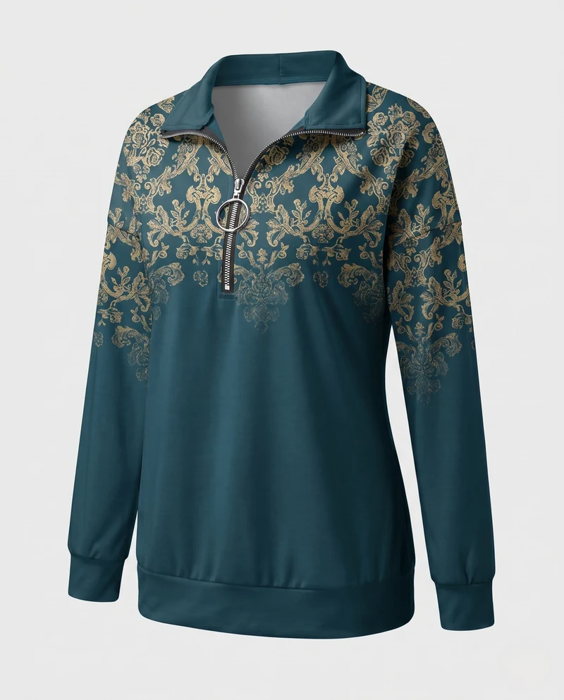 Damen Sweatshirt mit Sternenmuster und halbem Metallreißverschluss Nord Taschen