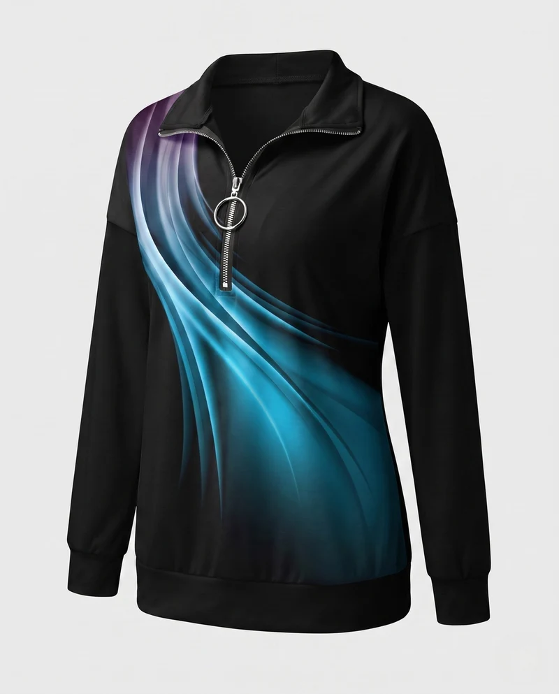 Damen Sweatshirt mit Sternenmuster und halbem Metallreißverschluss Nord Taschen