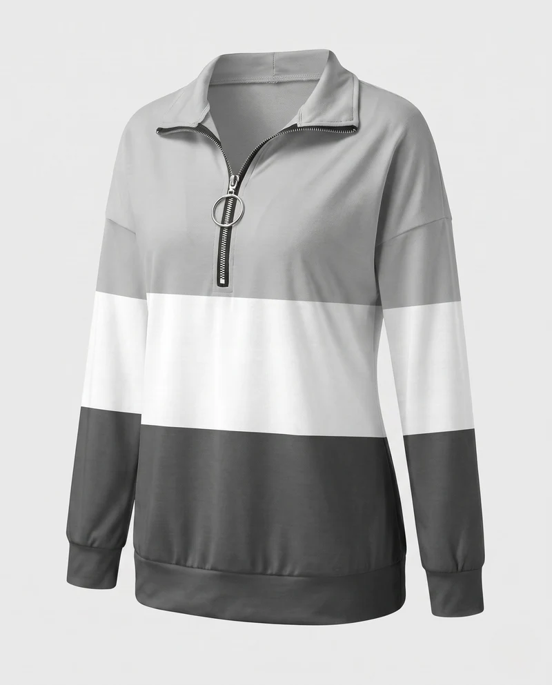 Damen Sweatshirt mit Sternenmuster und halbem Metallreißverschluss Nord Taschen
