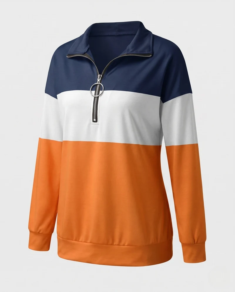 Damen Sweatshirt mit Sternenmuster und halbem Metallreißverschluss Nord Taschen