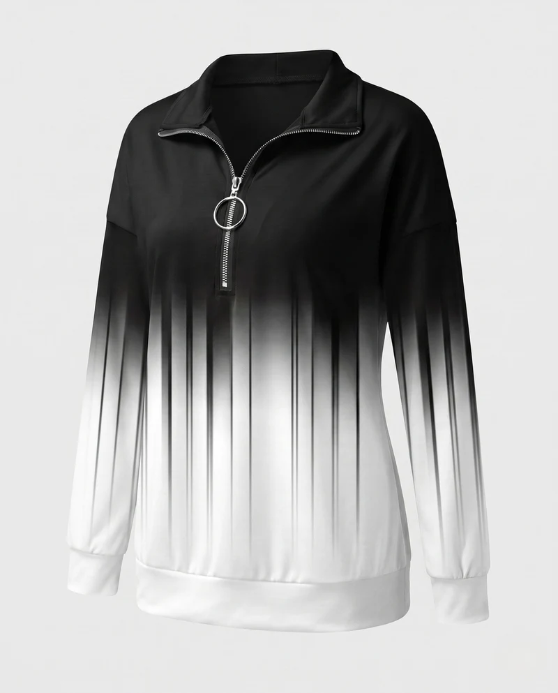 Damen Sweatshirt mit Sternenmuster und halbem Metallreißverschluss Nord Taschen