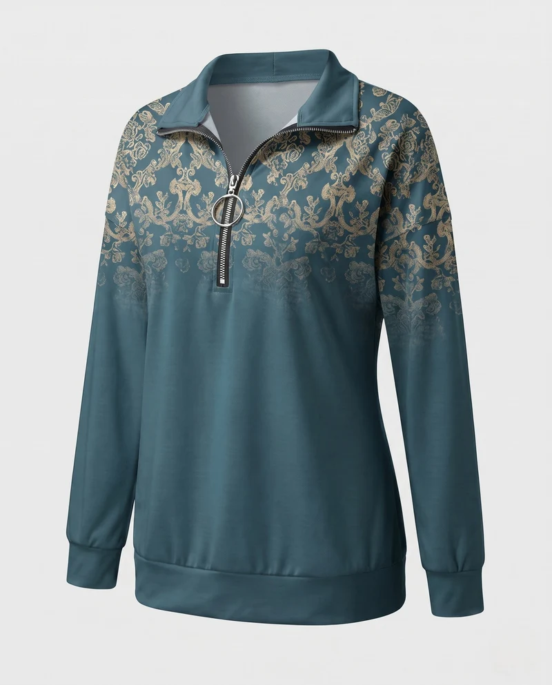 Damen Sweatshirt mit Sternenmuster und halbem Metallreißverschluss Nord Taschen