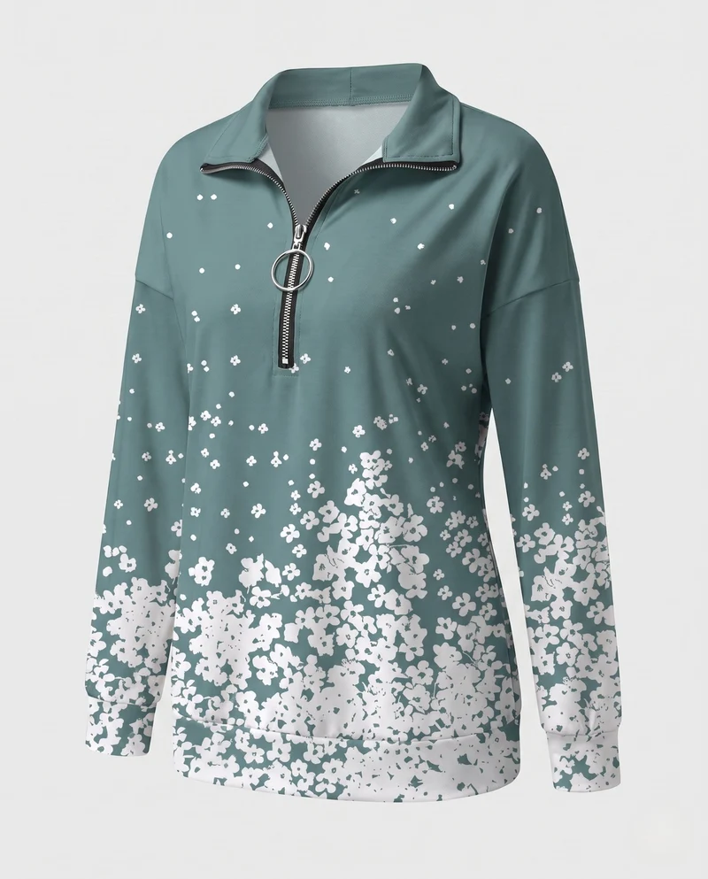 Damen Sweatshirt mit Sternenmuster und halbem Metallreißverschluss Nord Taschen