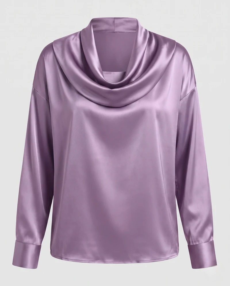 Damen Satin-Tunika mit drapiertem Wasserfallkragen und oversized Schnitt Nord Taschen