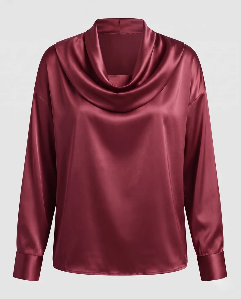 Damen Satin-Tunika mit drapiertem Wasserfallkragen und oversized Schnitt Nord Taschen