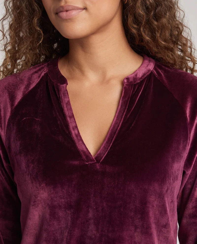 Damen Samtpullover mit tiefem V-Ausschnitt und lässigem Oversize-Fit Nord Taschen
