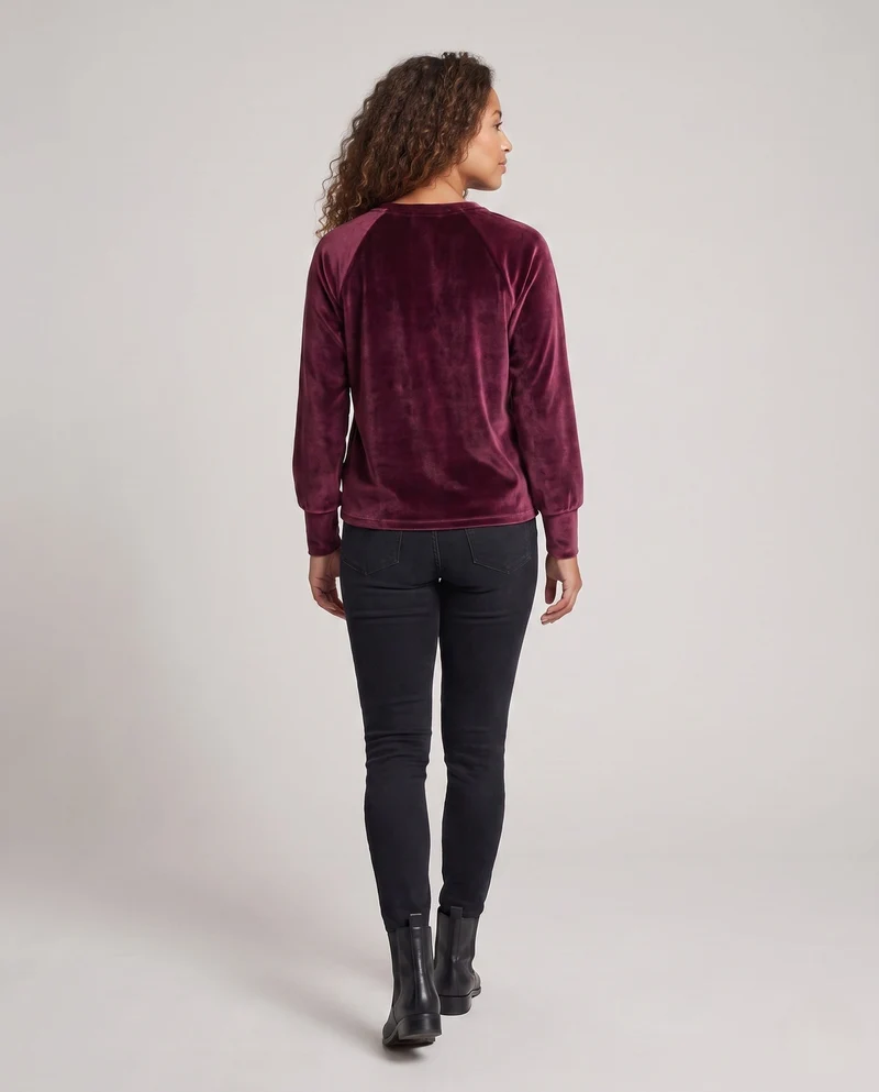 Damen Samtpullover mit tiefem V-Ausschnitt und lässigem Oversize-Fit Nord Taschen