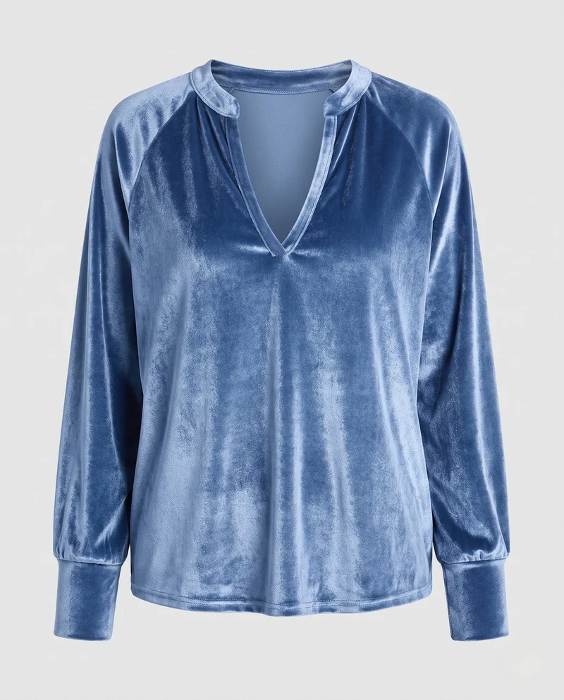 Damen Samtpullover mit tiefem V-Ausschnitt und lässigem Oversize-Fit Nord Taschen
