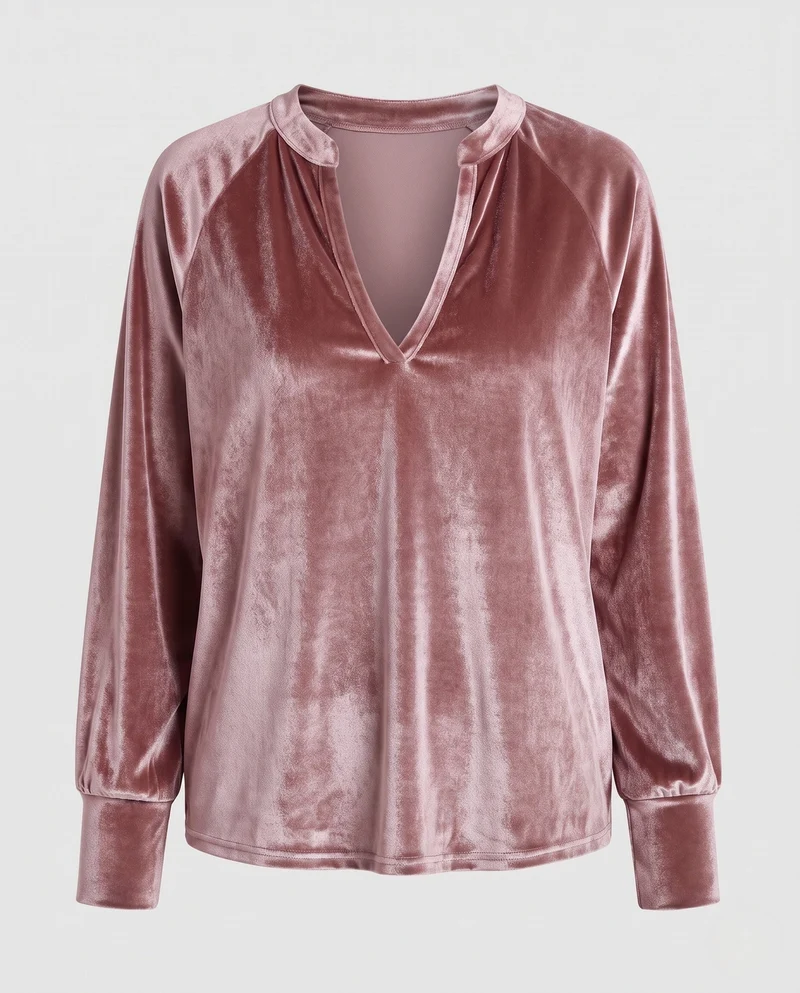 Damen Samtpullover mit tiefem V-Ausschnitt und lässigem Oversize-Fit Nord Taschen