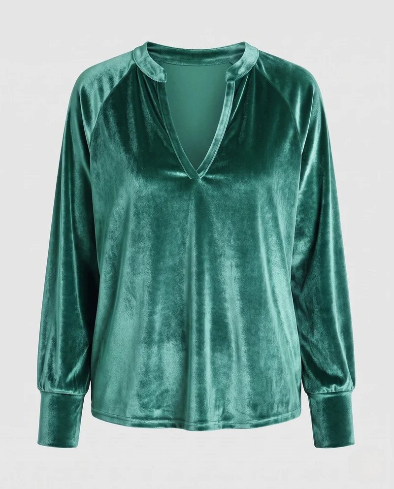 Damen Samtpullover mit tiefem V-Ausschnitt und lässigem Oversize-Fit Nord Taschen