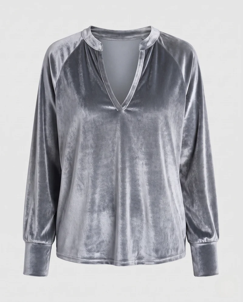 Damen Samtpullover mit tiefem V-Ausschnitt und lässigem Oversize-Fit Nord Taschen