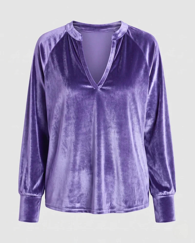 Damen Samtpullover mit tiefem V-Ausschnitt und lässigem Oversize-Fit Nord Taschen