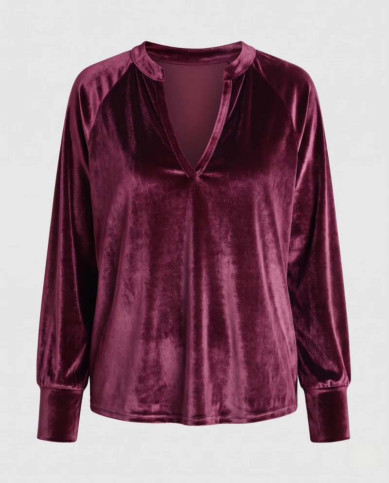 Damen Samtpullover mit tiefem V-Ausschnitt und lässigem Oversize-Fit Nord Taschen
