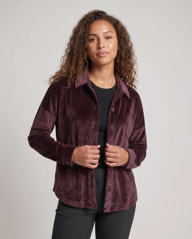 Damen Samtbluse mit oversized Schnitt und durchgehendem Knopfverschluss Nord Taschen
