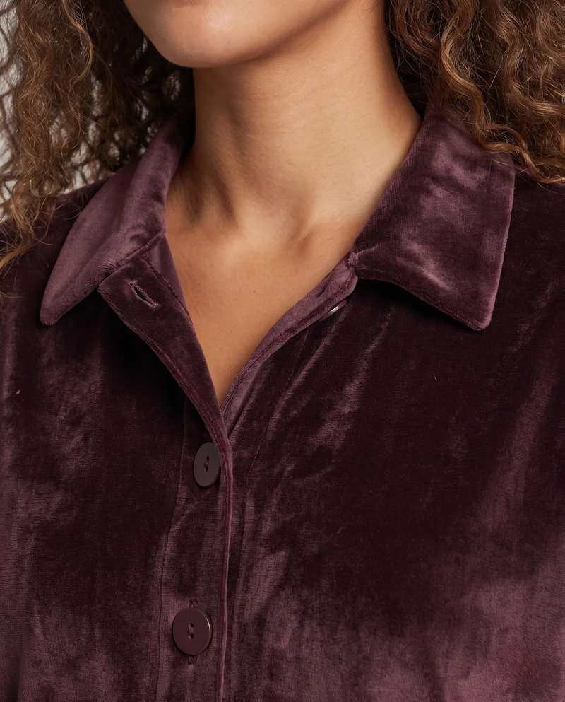 Damen Samtbluse mit oversized Schnitt und durchgehendem Knopfverschluss Nord Taschen