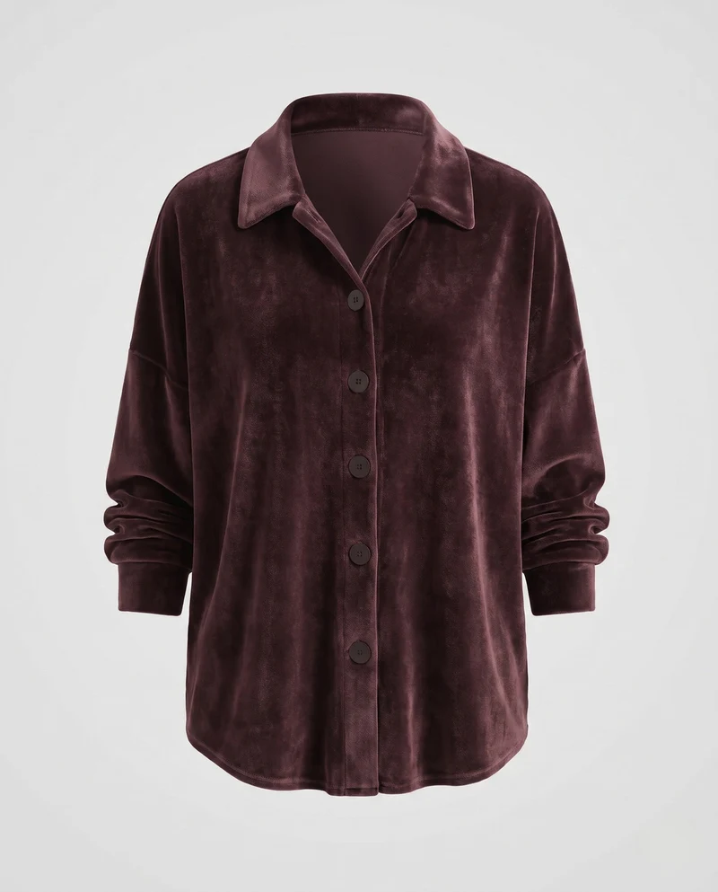 Damen Samtbluse mit oversized Schnitt und durchgehendem Knopfverschluss Nord Taschen