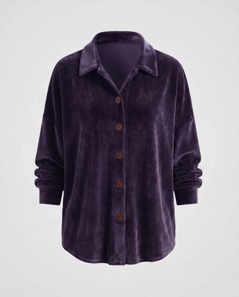 Damen Samtbluse mit oversized Schnitt und durchgehendem Knopfverschluss Nord Taschen