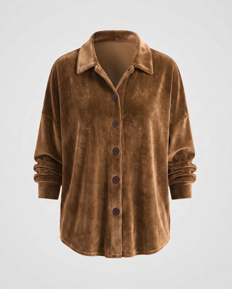 Damen Samtbluse mit oversized Schnitt und durchgehendem Knopfverschluss Nord Taschen