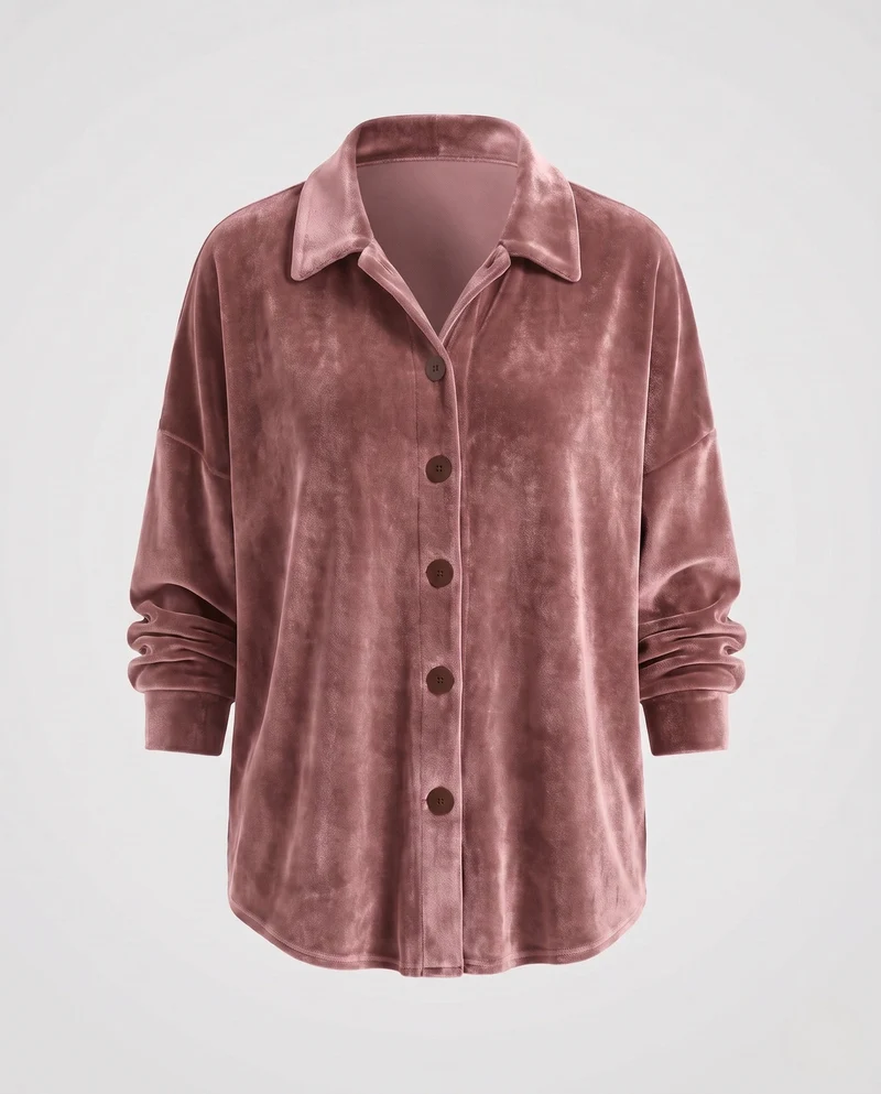 Damen Samtbluse mit oversized Schnitt und durchgehendem Knopfverschluss Nord Taschen