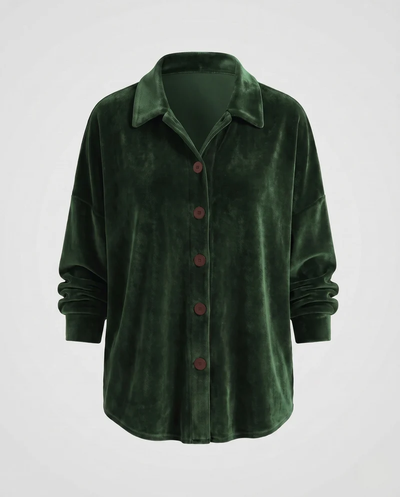 Damen Samtbluse mit oversized Schnitt und durchgehendem Knopfverschluss Nord Taschen